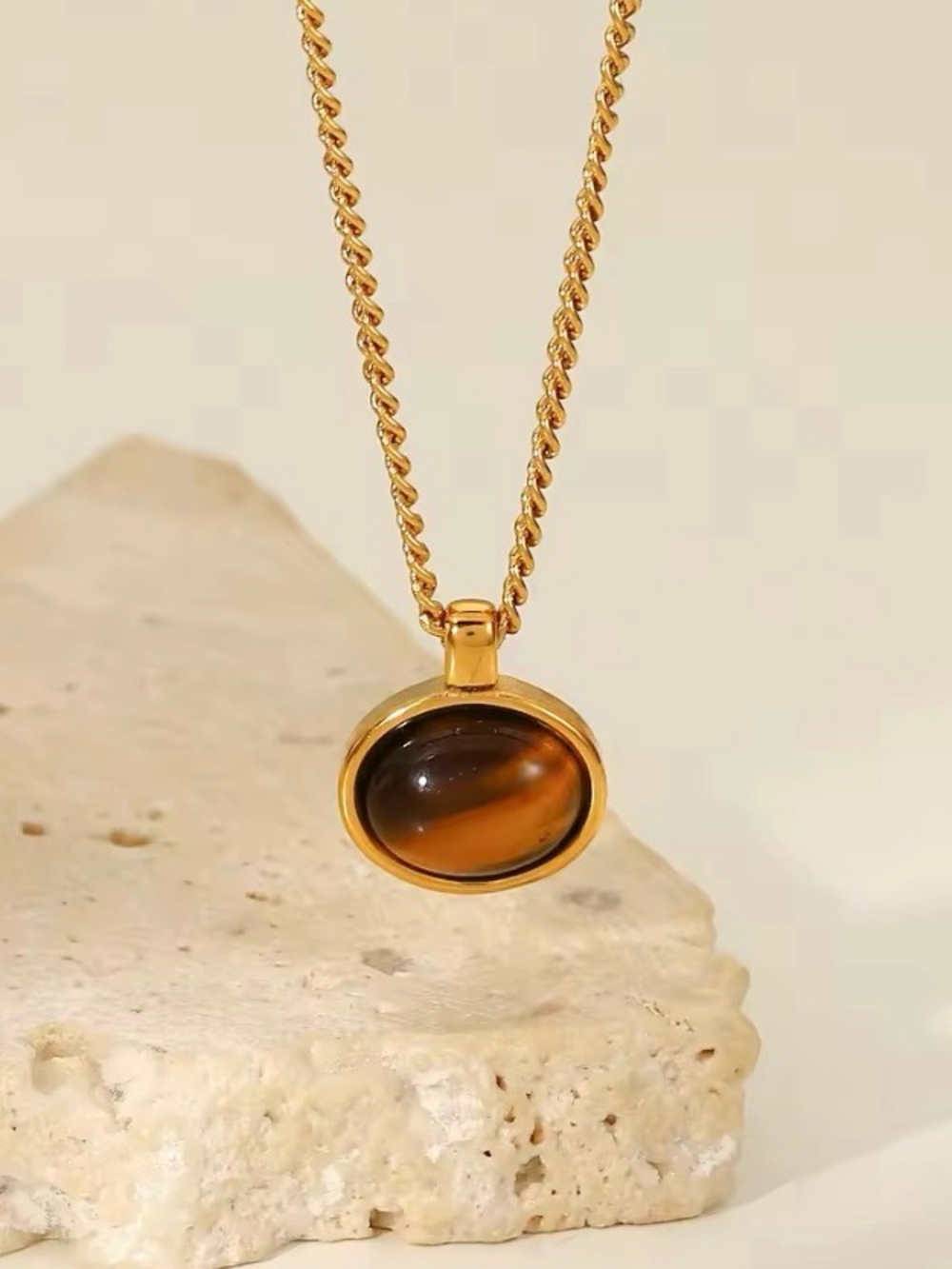 Ember Stone Gold-Tone Brown Oval Pendant Necklace